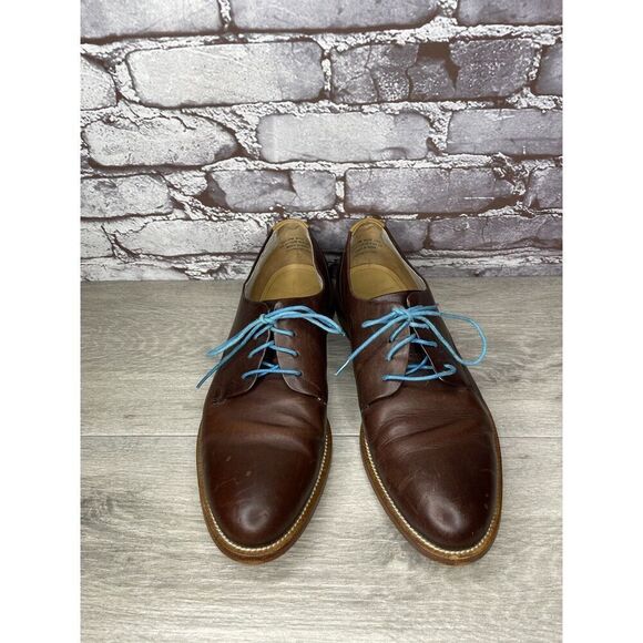 J Shoes Handcrafted William Brown Leather Oxfords Blue Lace Dress Shoes Men 42.5 main image 8
